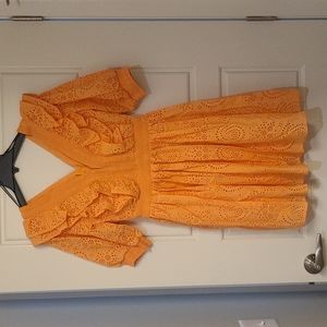 H&M Eyelet Ruffle Dress Orange XS